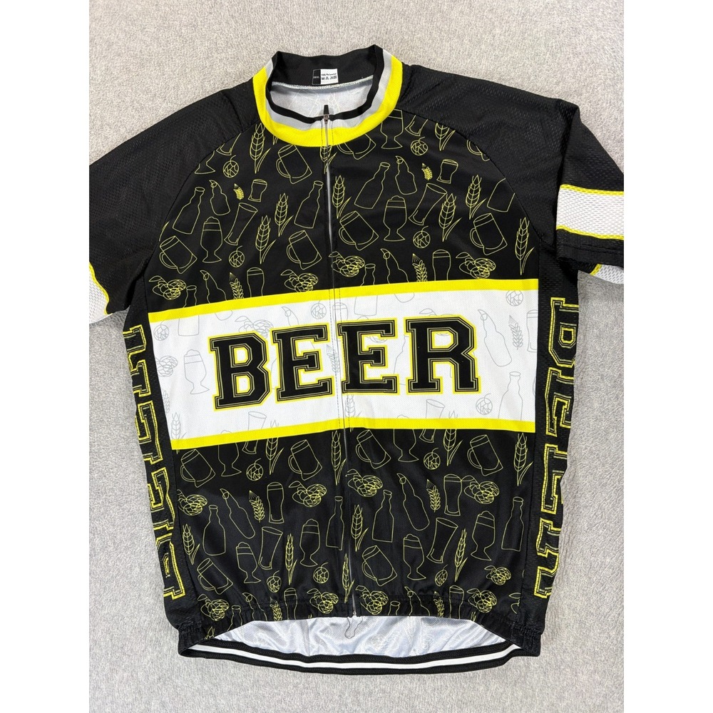 Beer Full Zip Short Sleeve Cycling Jersey (Men's 3XL) Black/Yellow